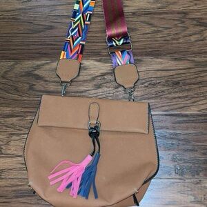 Threaded Pear Brown Leather Crossbody Purse